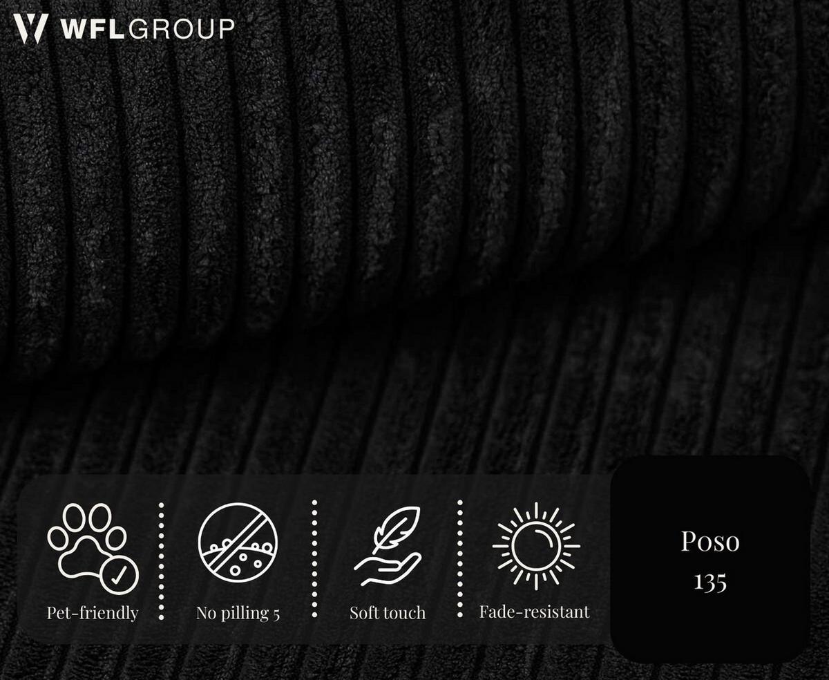 ECKSOFA Liv mit Schlaffunktion & Bettkasten in Cordstoff Schwarz, Universell 260/154/86 cm - Schwarz, Kunststoff/Textil (260/154cm) - WFL GROUP