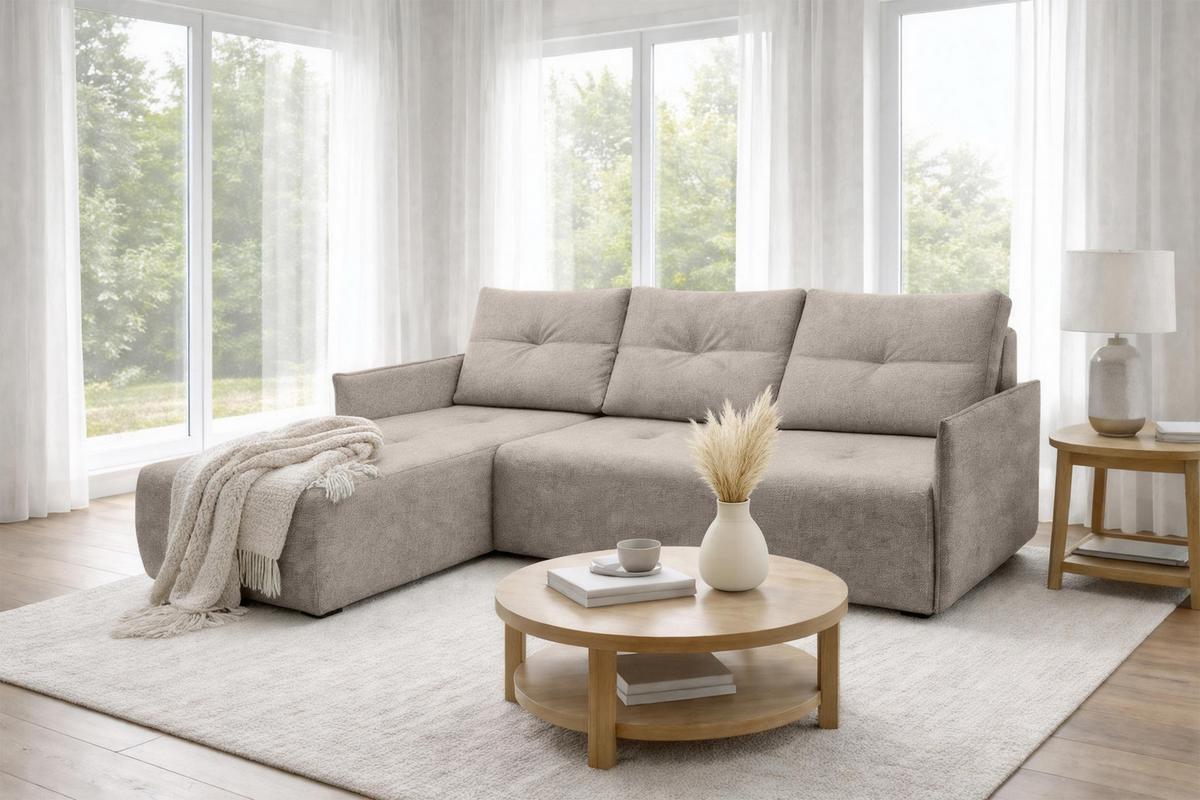 ECKSOFA L Form Damascus Hellbraun 212/143/88 cm Links mit Schlaffunktion - Hellbraun/Schwarz, Kunststoff/Textil (143/212cm) - AX Living
