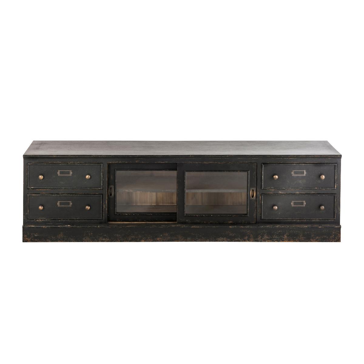 TV-MÖBEL aus massivholz und glas - amsterdam 180/45/50 cm - Schwarz, Holz (45/50/180cm) - Signature