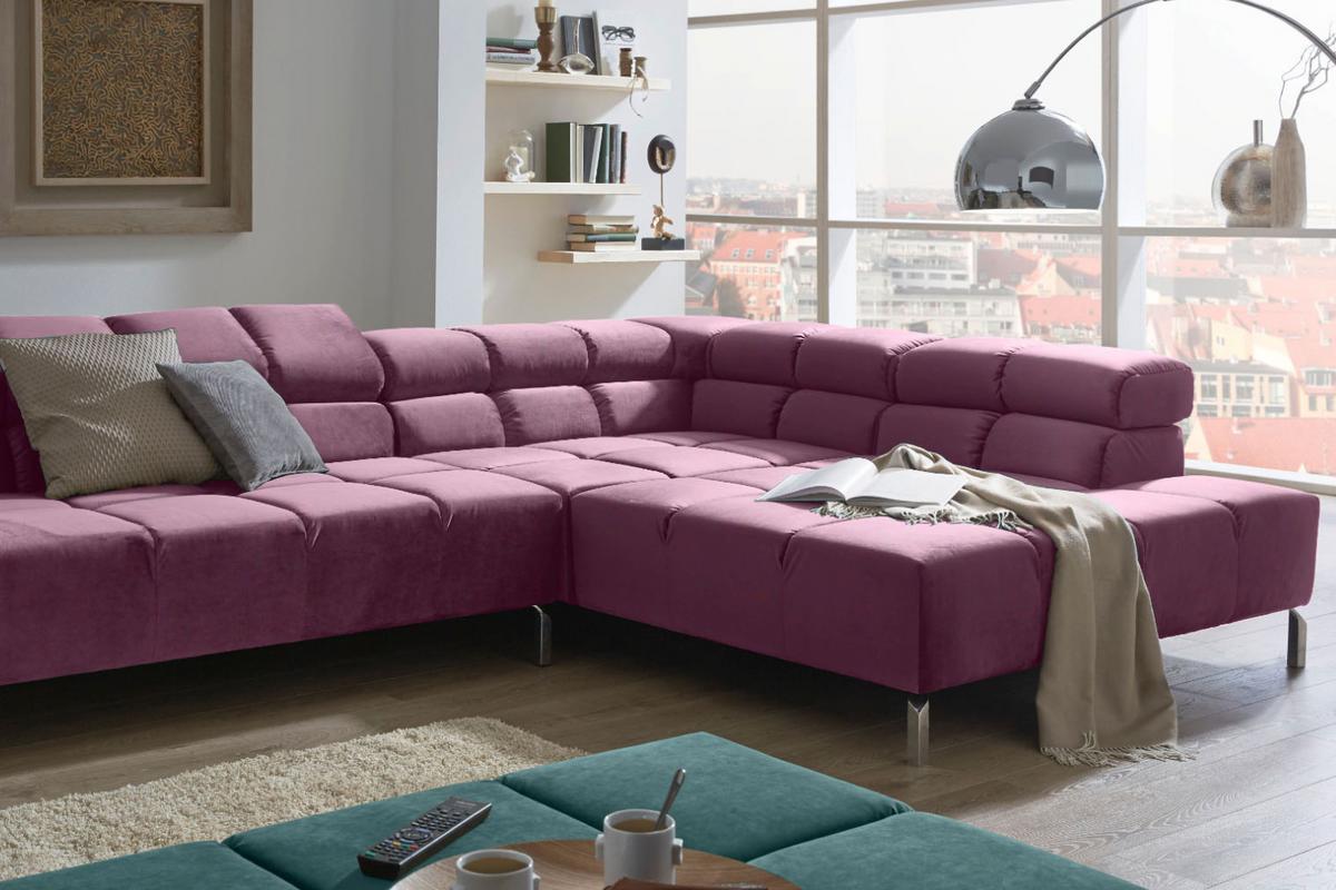 ECKSOFA NELSON Violett Velvet - Violett/Silberfarben, Textil (321/216cm) - KAWOLA