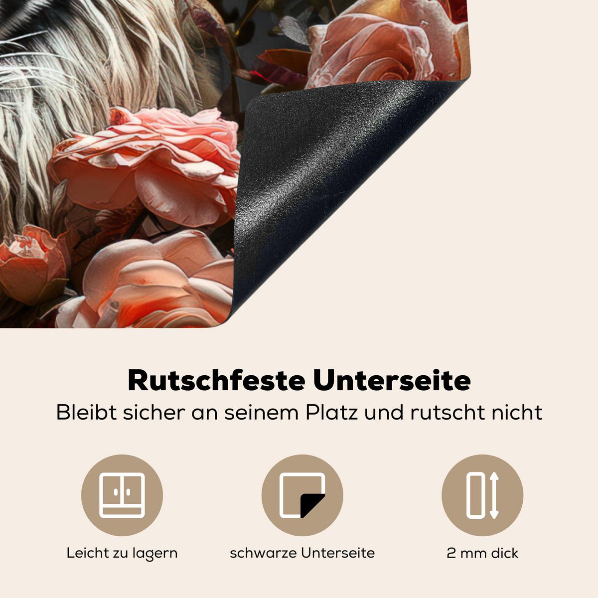 HERDABDECKPLATTE Tiger - Tier - Natur - Floral - Botanisch Induktionsmatte 83x51 cm - Orange, Kunststoff (83/51.5/0.2cm) - MuchoWow