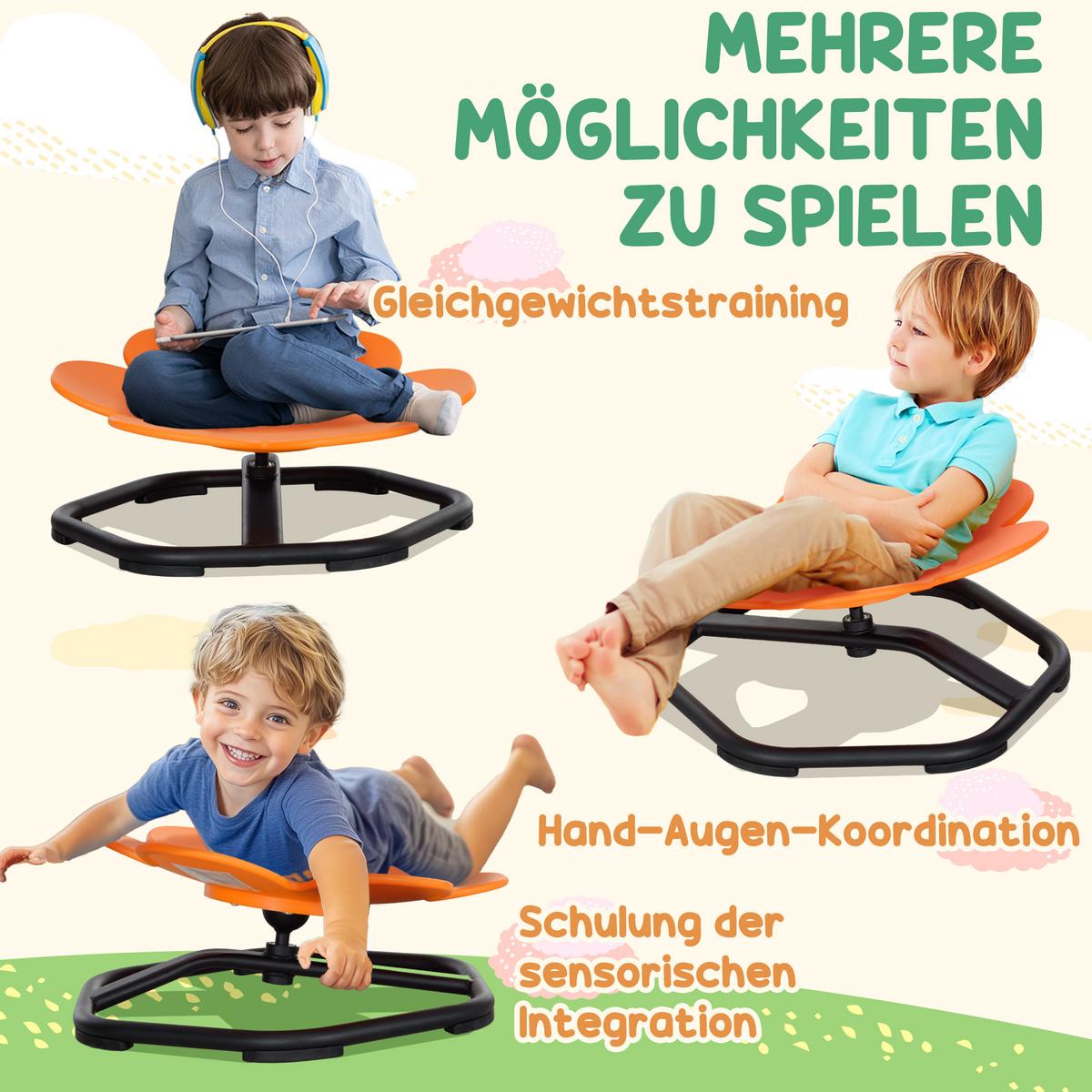KINDERSTUHL Drehstuhl Sensorischer Balance Sitz - Schwarz/Orange, Kunststoff (55/26/55cm) - AIYAPLAY