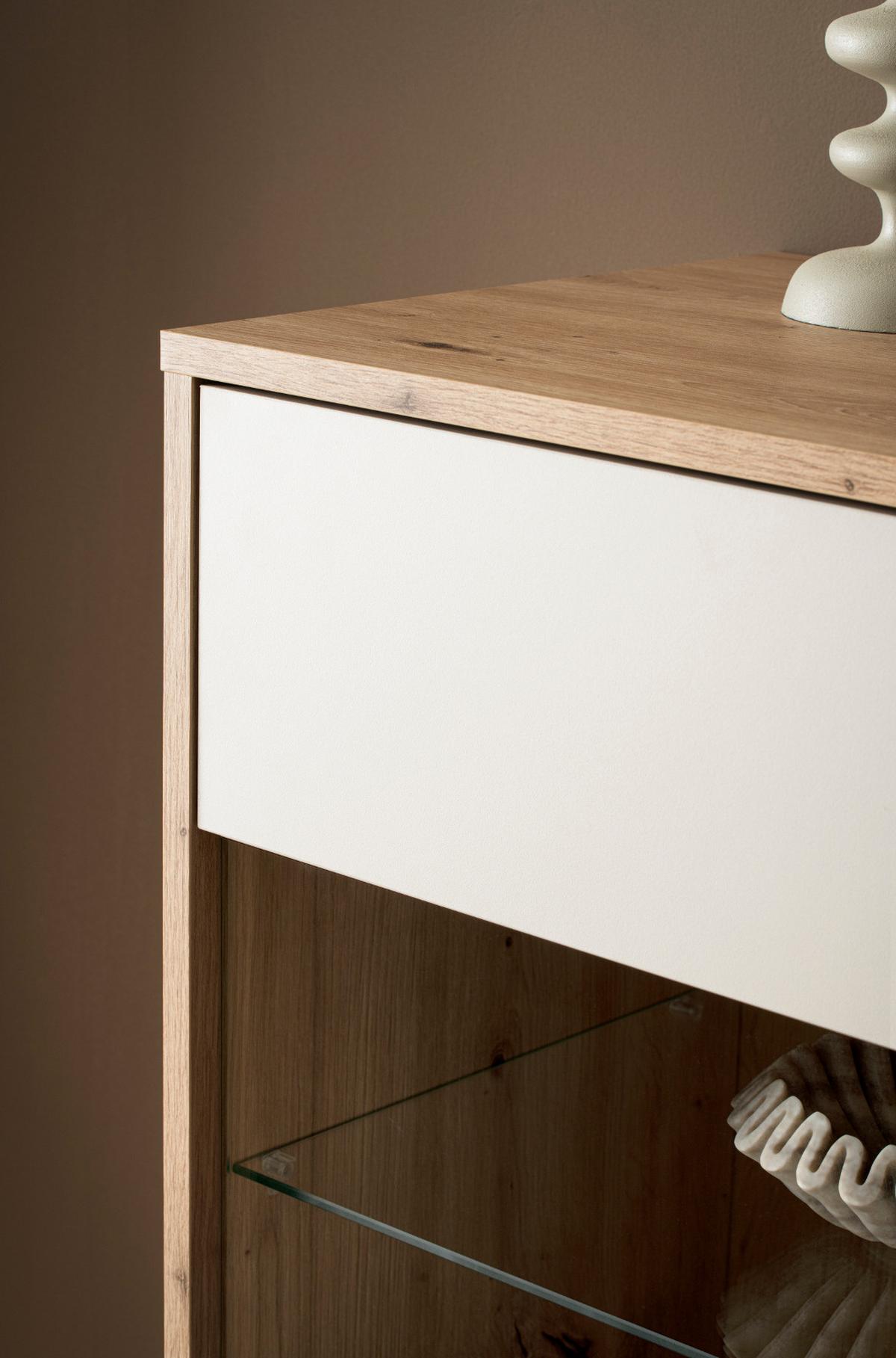 VITRINE Kaschmir, Eiche Artisan 75 cm, Highboard mit Soft-Close - Kaschmir/Eiche Artisan, Glas/Holzwerkstoff (75/144/40cm) - Furn.Design