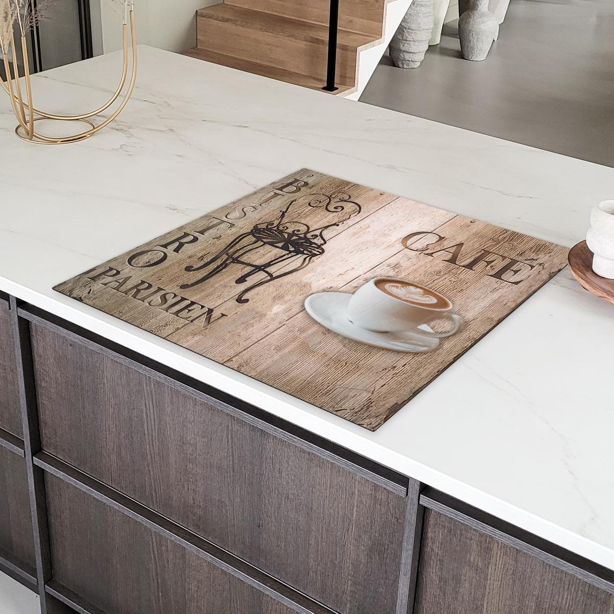 HERDABDECKPLATTE Bistro Parisien - Café - Kaffee - Jahrgang Induktionsmatte 78x78 cm - Cappuccino, Kunststoff (78/78/0.2cm) - MuchoWow