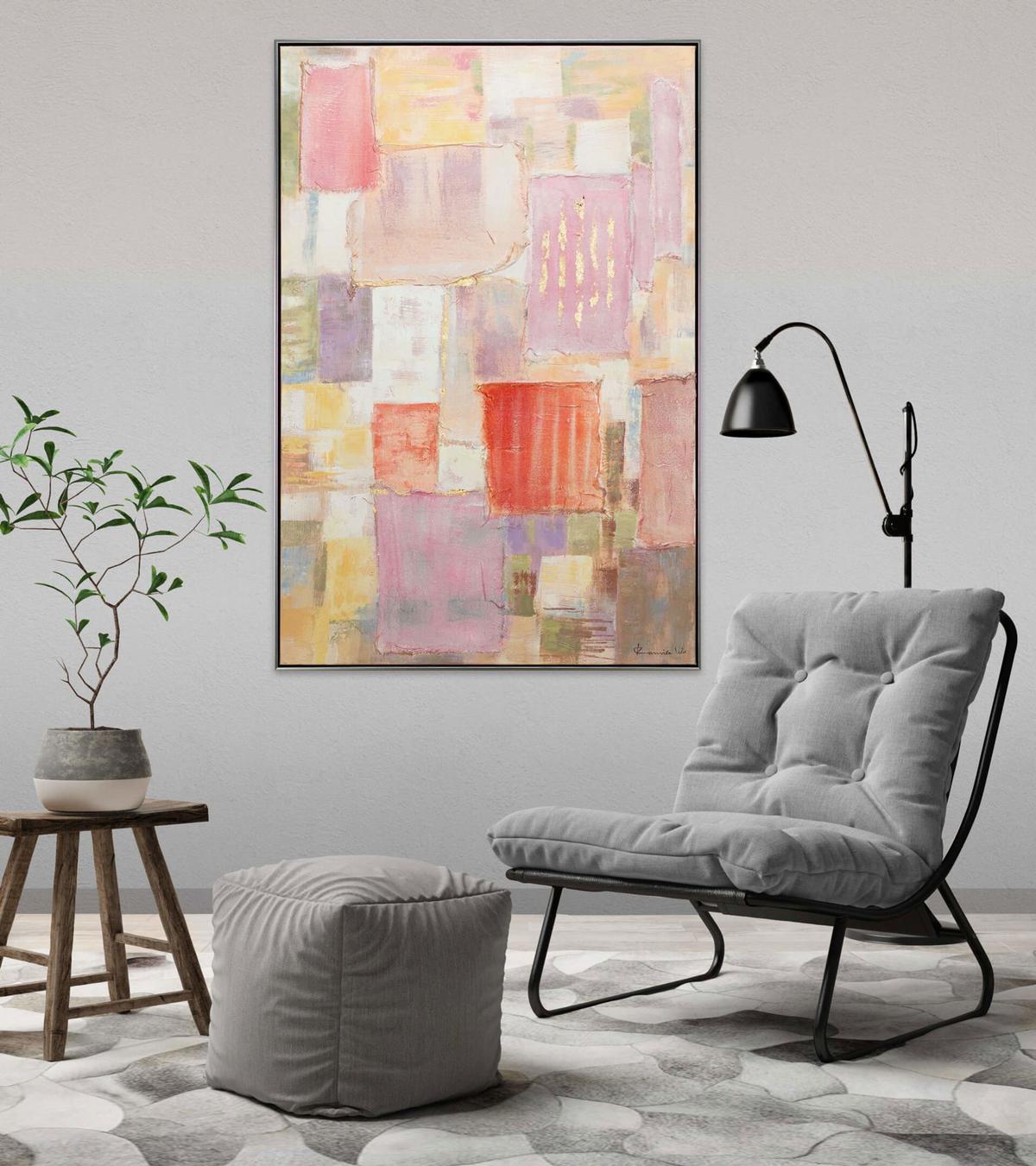 ACRYLBILD HANDGEMALT 83/123 cm - Pink/Beige, Textil (83/123cm) - KUNSTLOFT