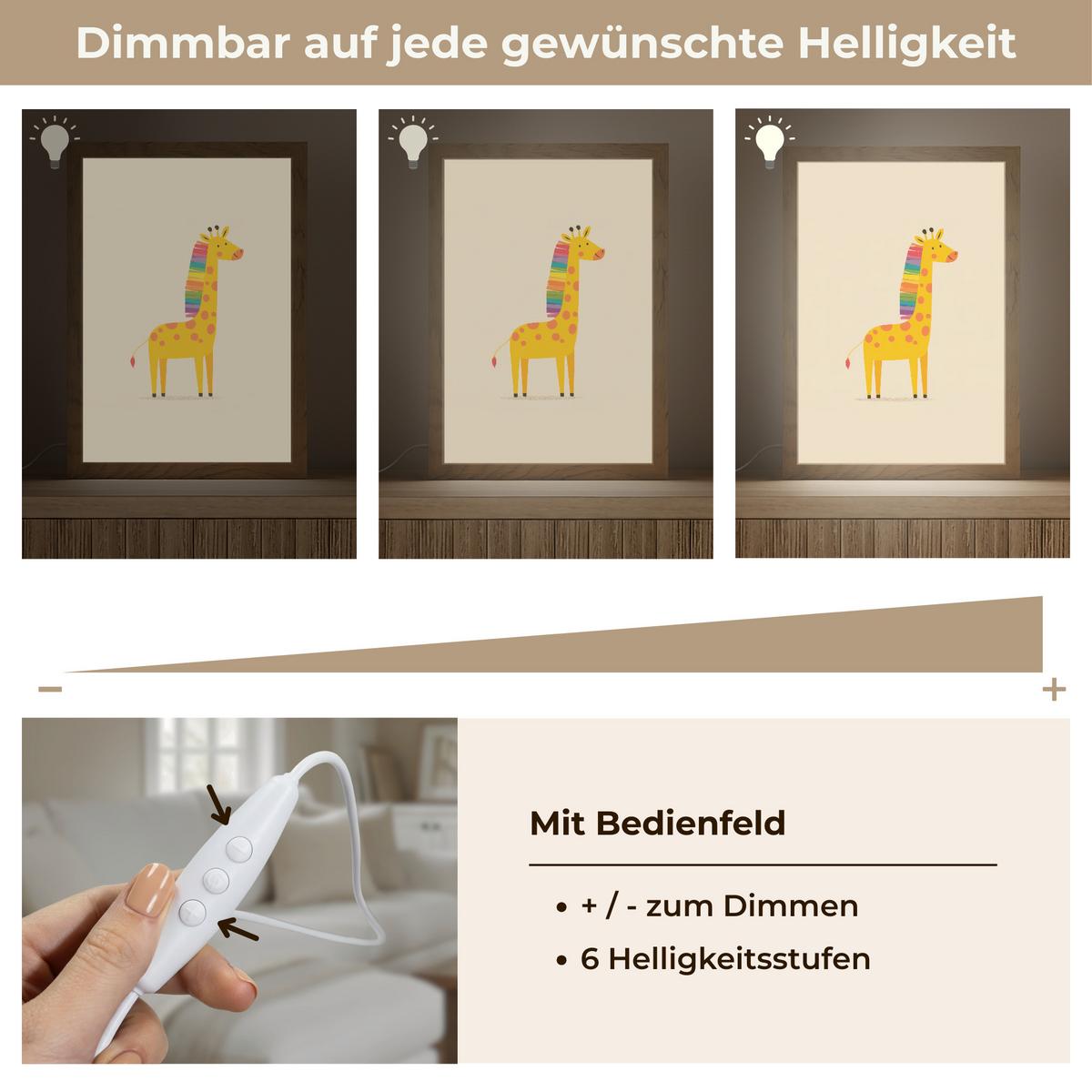 WANDLEUCHTE Giraffe - Regenbogenmähne - Beige 20x30 cm - Beige, Holzwerkstoff (20/30/8cm) - OnlyWow