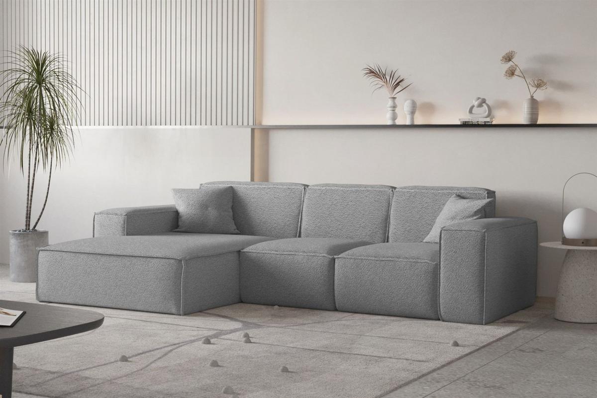 ECKSOFA Ottom Celes Premium Ascot Bukla - Grau, Holzwerkstoff/Textil (266/165cm) - Fun Möbel