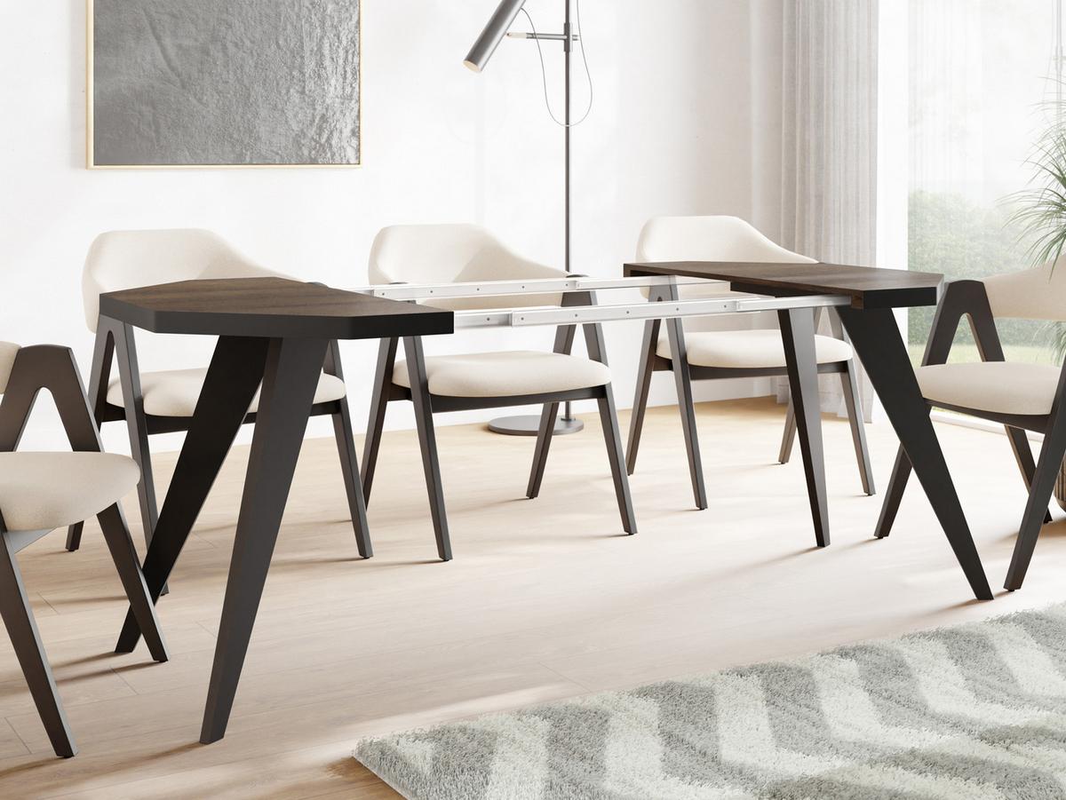 ESSTISCH Diamond Black achteckiger ausziehbarer, Arvadonna Chestnut 100-150/100/76 cm - Kastanienfarben/Schwarz, Holz/Holzwerkstoff (100/150/77cm) - WFL GROUP