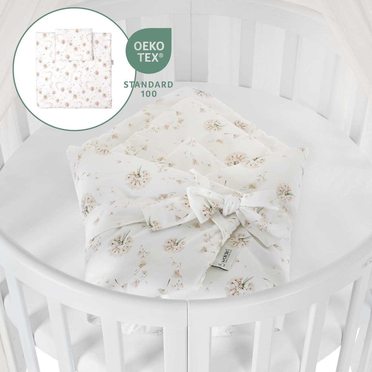BABYBETT WHITE OVAL 7in1 mit Matratze und Himmelset - Champagner/Weiß, Holz/Textil (73/125cm) - waldin