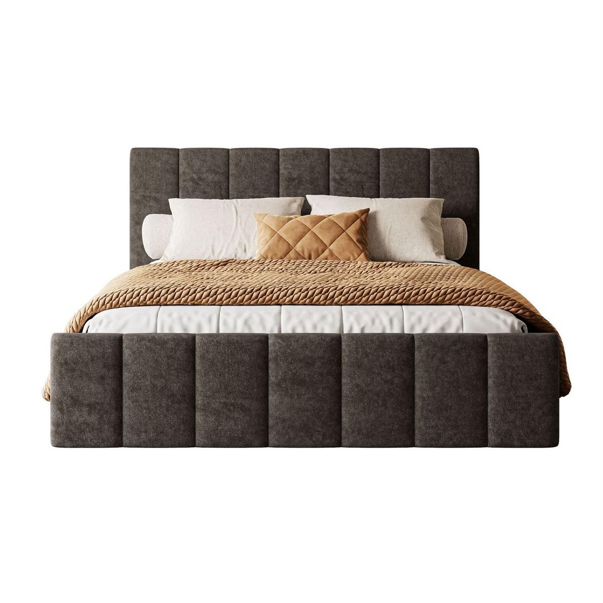 POLSTERBETT ELISE 90x200 cm Boston Brown, Kopfteil 95 cm, 17 Holzlatten - Braun, Textil (90/200cm) - Lookway