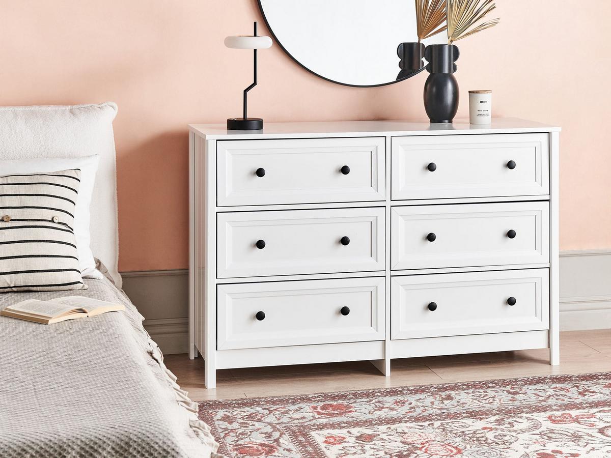 KOMMODE mit 6 Schubladen Weiß Hazelvale - Weiß, Holzwerkstoff (120/80/45cm) - Beliani