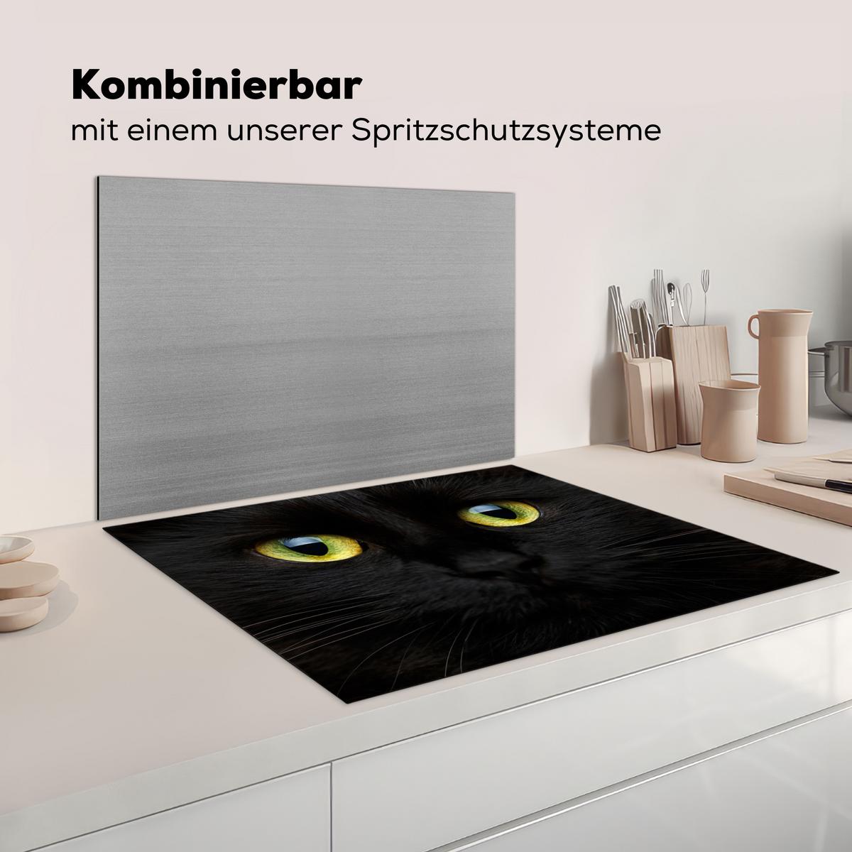 HERDABDECKPLATTE Katze - Augen - Gelb - Schwarz Induktionsmatte 77x59 cm - Schwarz, Kunststoff (77/59/0.2cm) - MuchoWow