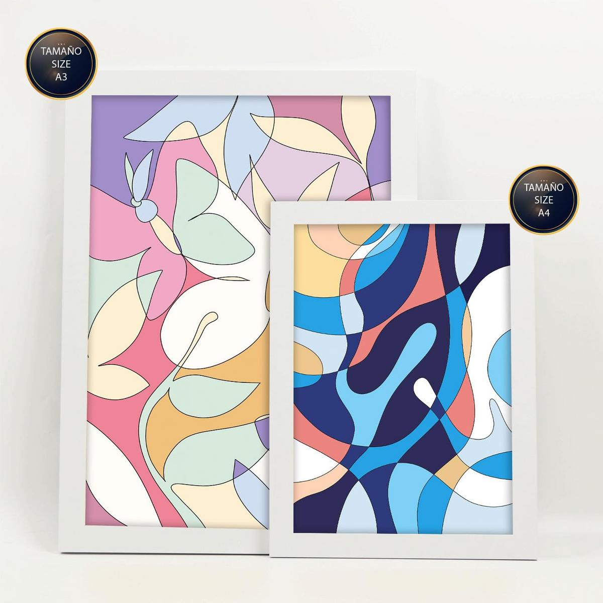 POSTER Set Mit 6 Ethikstile In Blume Zusammenfassung Ästhetische Dekorative Gemälde Für Ihr Wohnzimmer, Schlafzimmer, Zuhause A3 & A4 Weißer Rahmen - Weiß, Papier (29/3cm) - Nacnic