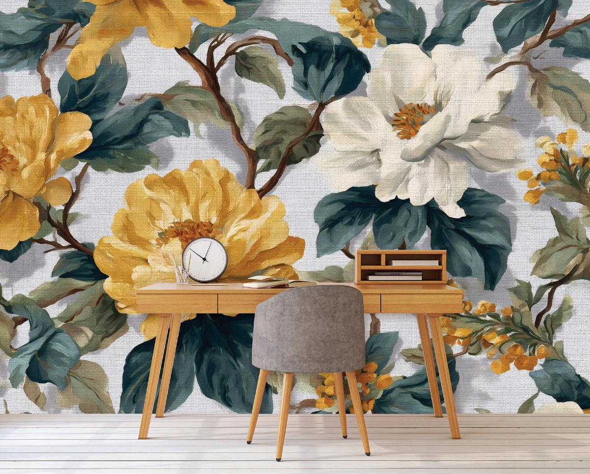 FOTOTAPETE Blumen Vintage Grün 300x210 cm - Multicolor, Papier (300/210cm) - Wallarena