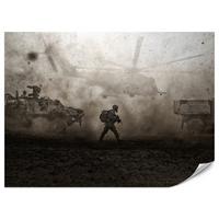 FOTOTAPETE für Jugendzimmer Wüste Militär Hubschrauber Panzer 150x105 - Beige/Schwarz, Papier (150/105cm) - Muralo