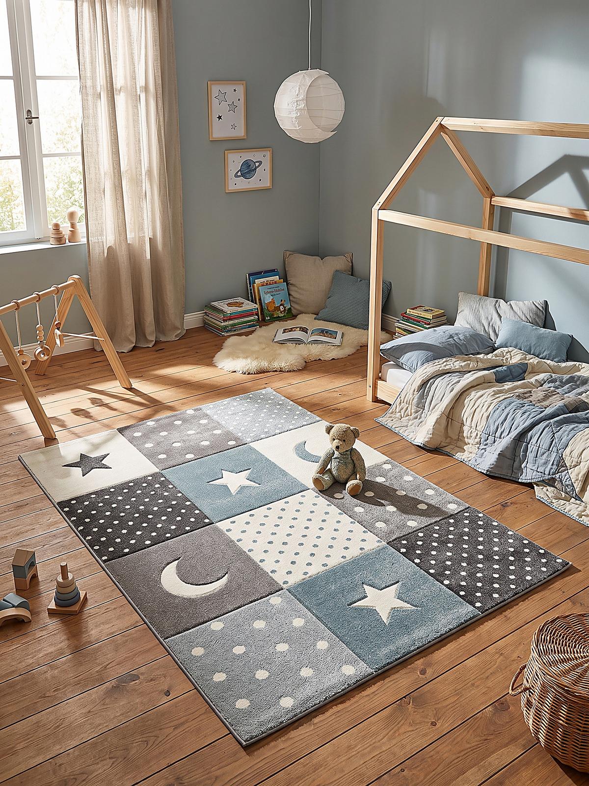 KINDERTEPPICH Kurzflor Sterne IDRO Polypropylen Blau 160 x 230 cm - Blau, Textil (160/230cm) - KADIMA DESIGN