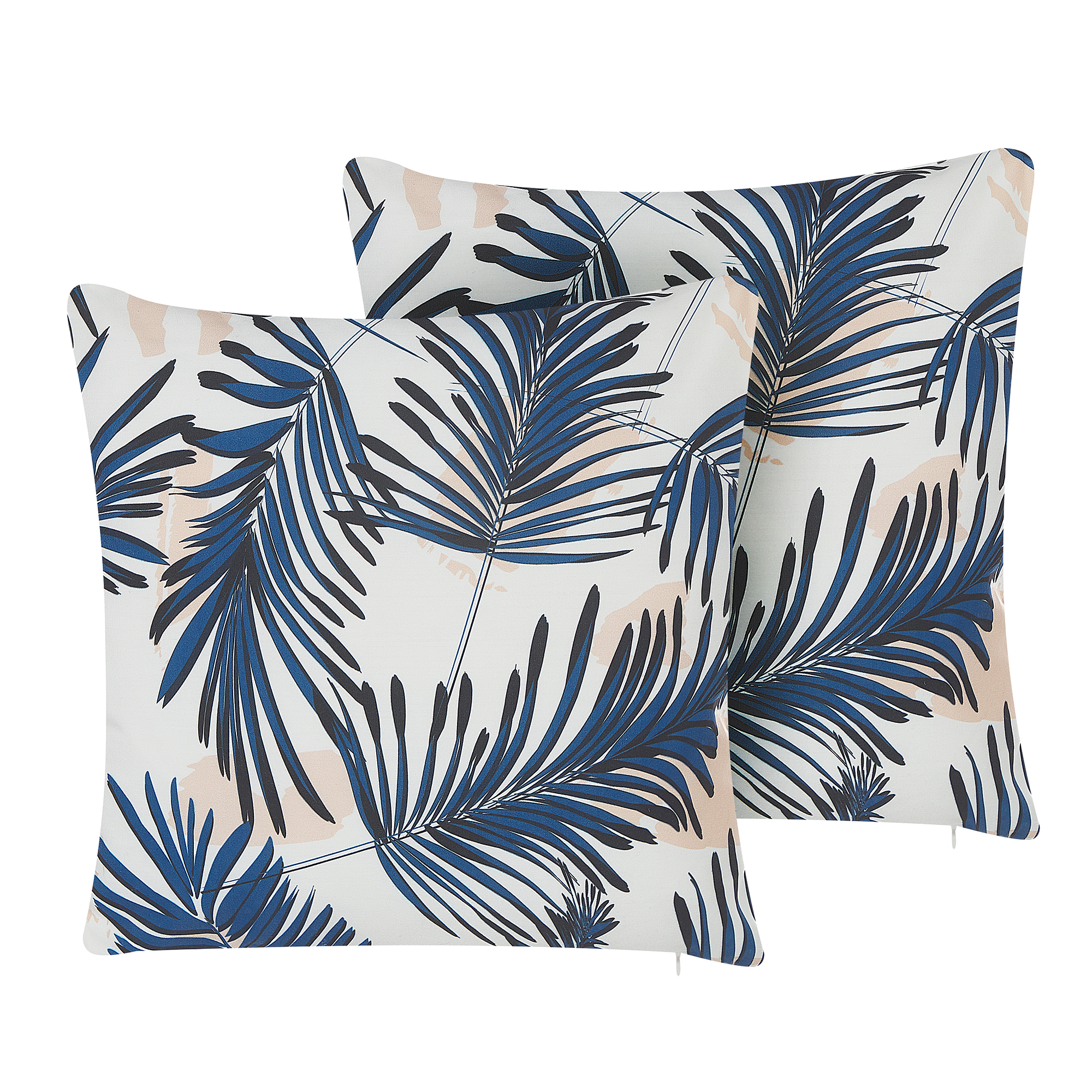 GARTENKISSEN 2er-Set Palmenmotiv blau 45/45 cm Elati - Blau, Textil (45/45cm) - Beliani
