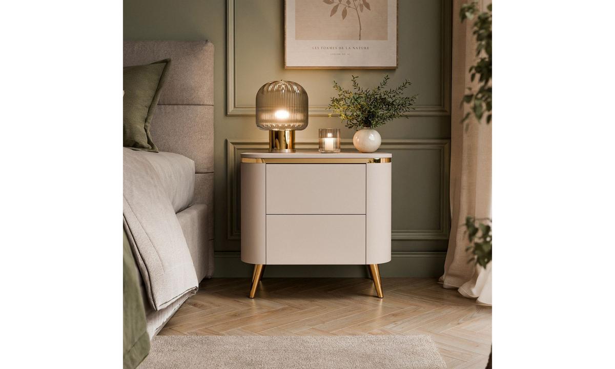 NACHTTISCH AVELINE 50/40/51 cm schräge goldfarbene Füße Kaschmir - Kaschmir/Goldfarben, Holzwerkstoff (50/51/40cm) - Lookway