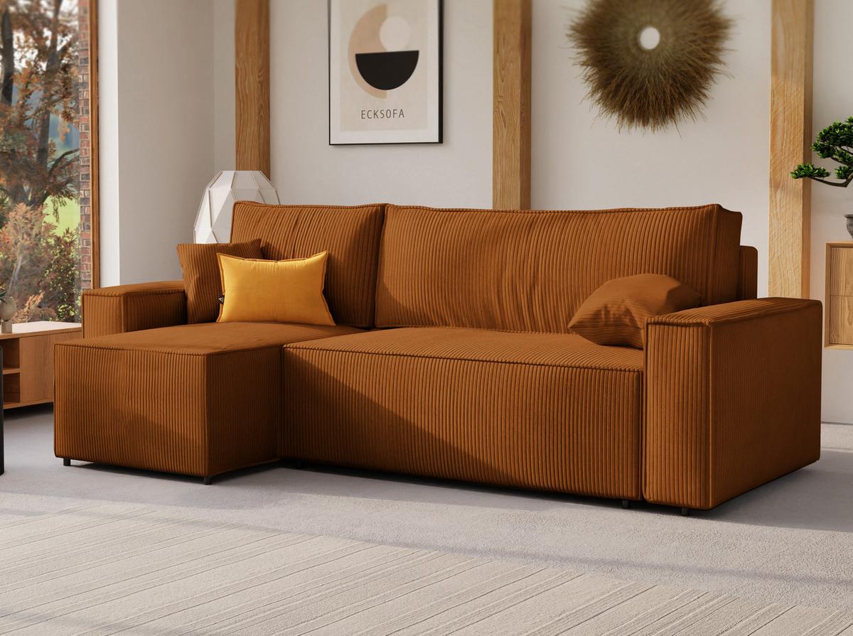 ECKSOFA Paris mit Schlaffunktion Cord - Braun/Honig, Textil (244/155cm) - Idohome