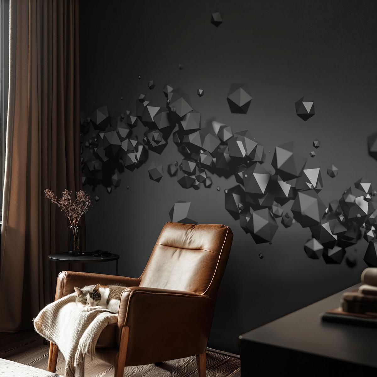 FOTOTAPETE 104x70 cm - Schwarze Klumpen - Weiß, Textil (104/70cm) - Wallfluent