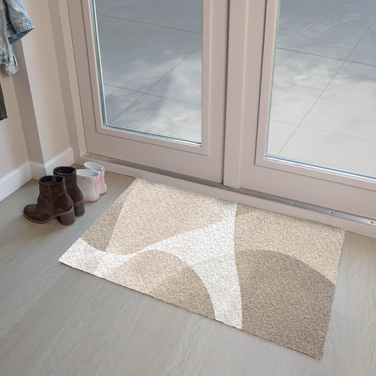 FUSSMATTE Glatte Oberflächen - Harmonisch - Wellenförmig Schmutzfangmatte 90x60 cm - Beige, Kunststoff (90/0.4cm) - MuchoWow