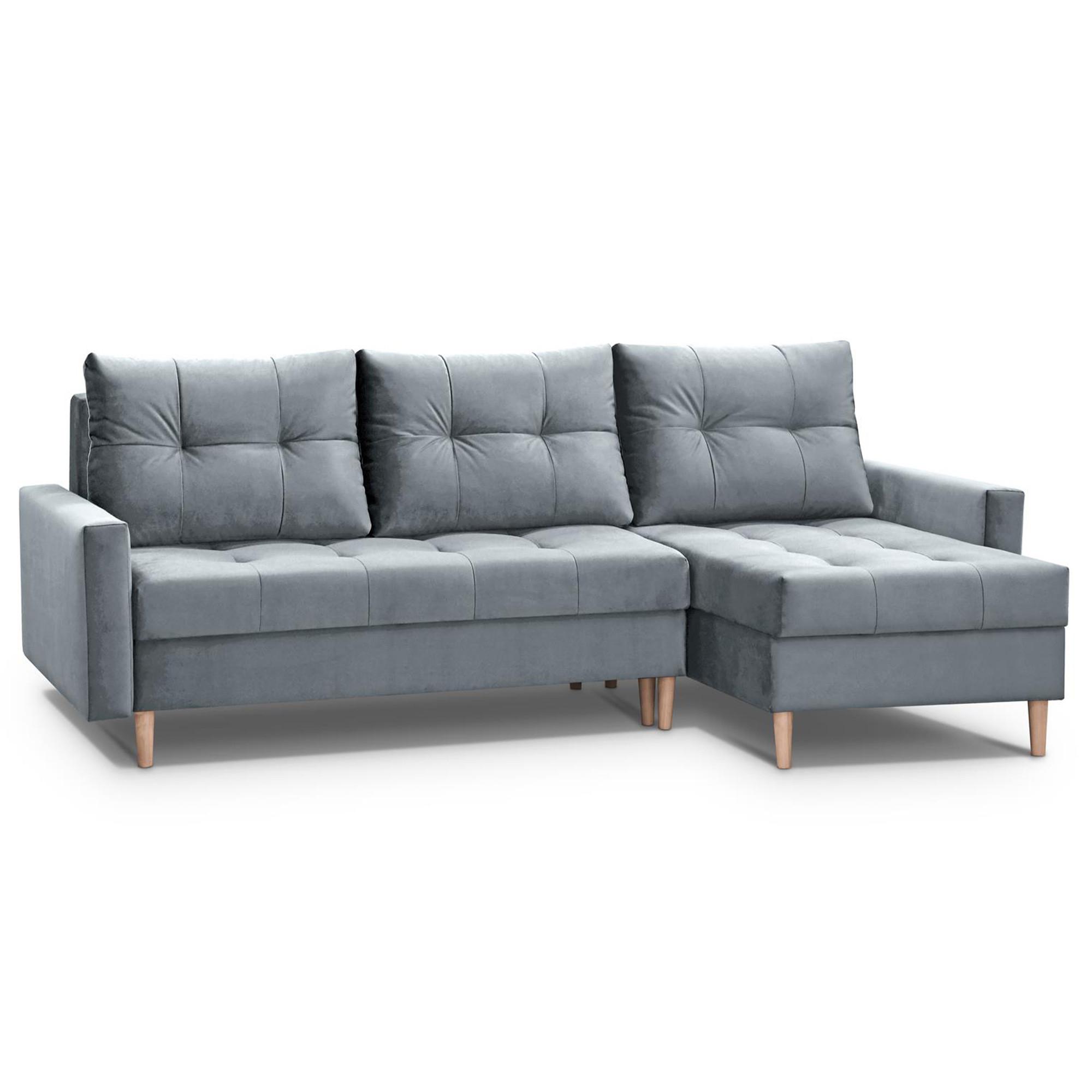 ECKSCHLAFSOFA Halant mit Bettkasten, universelle Ottomane, Veloursstoff, Hellgrau - Hellgrau, Textil (220/140cm) - Beautysofa