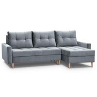 ECKSCHLAFSOFA Halant mit Bettkasten, universelle Ottomane, Veloursstoff, Hellgrau - Hellgrau, Textil (220/140cm) - Beautysofa
