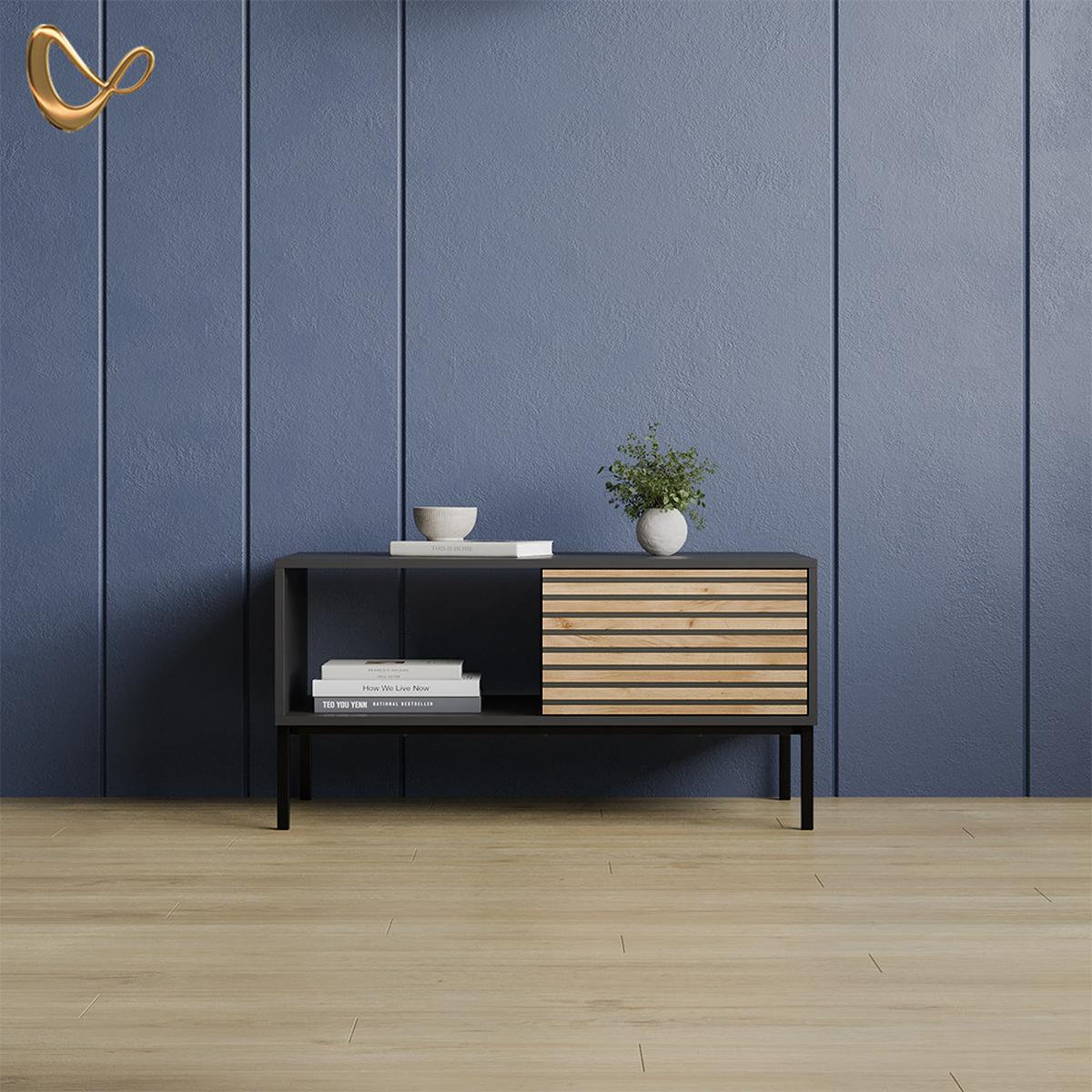 COUCHTISCH Aterno Goldkraft Eiche/Anthrazit mit einer Schublade - Honigeiche/Anthrazit, Holzwerkstoff (50/90/45cm) - Livinity®