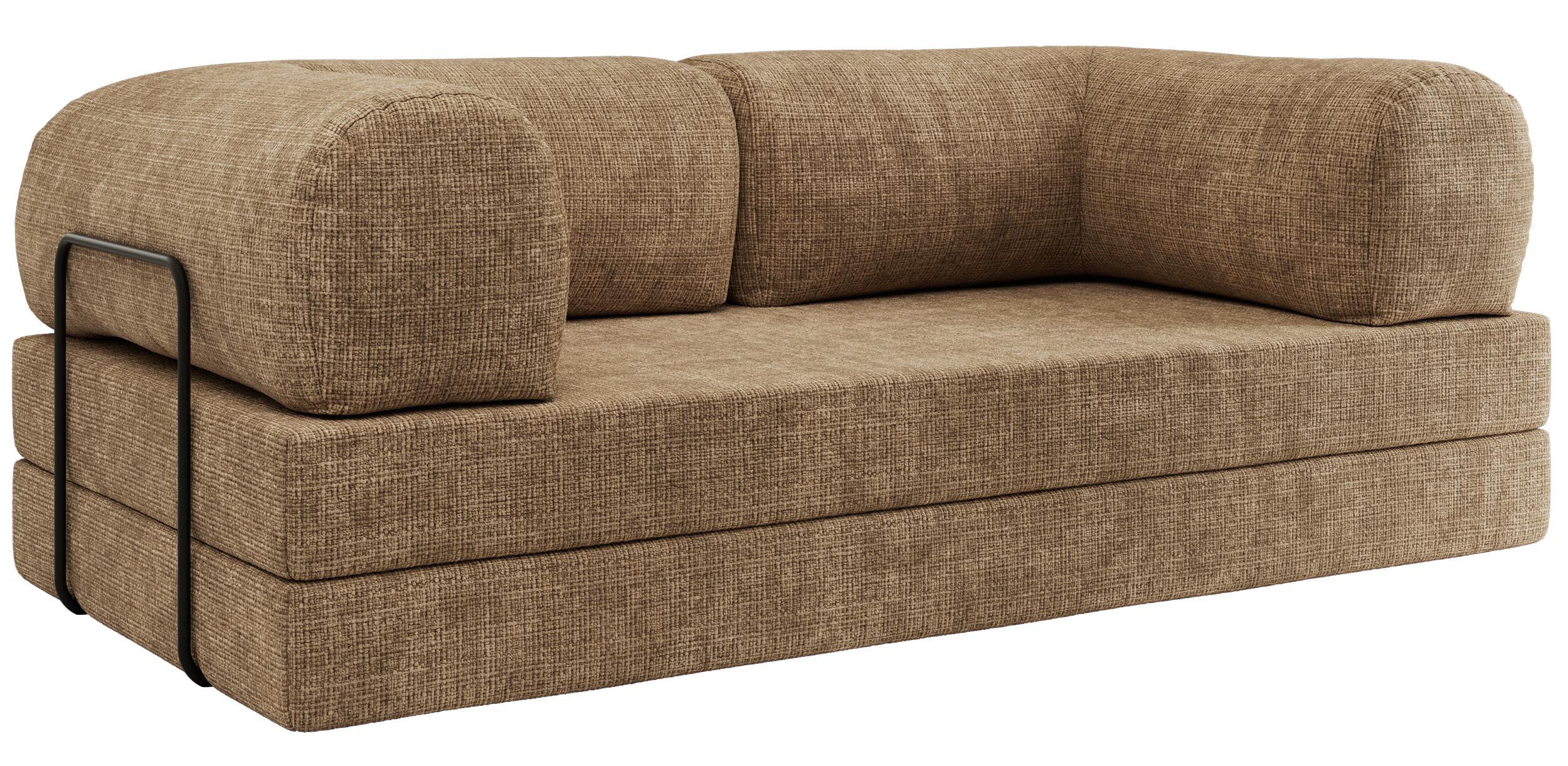 3-SITZER SOFA ORSETTO - Hellbraun Schenille grob gewebt - Hellbraun/Schwarz, Textil/Metall (200/70/100cm) - MKS