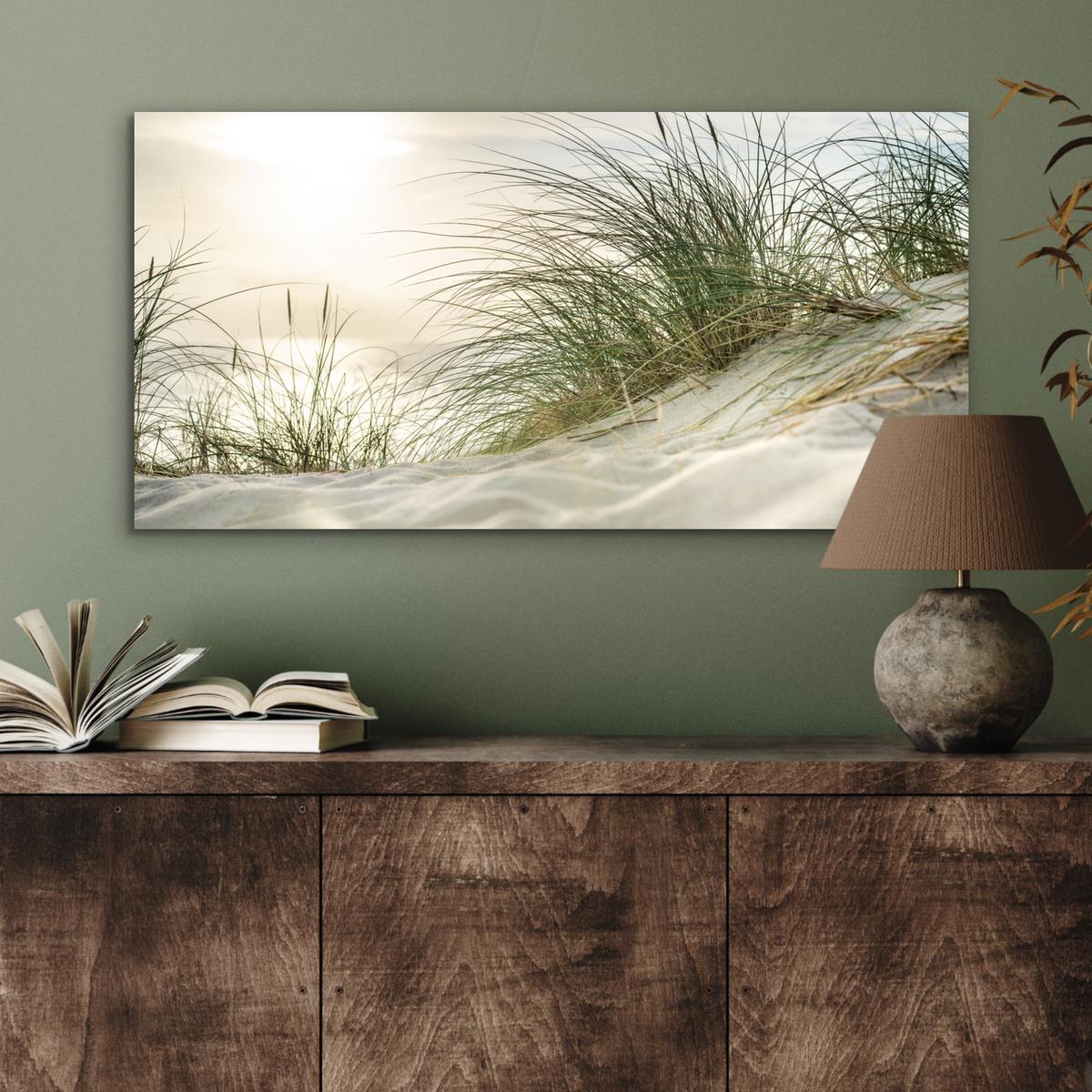 METALLBILD Dünen mit Strandhafer in der Sonne des Nationalparks Schleswig-Holsteinisches Wattenmeer 80x40 cm - Creme, Metall (80/40cm) - MuchoWow