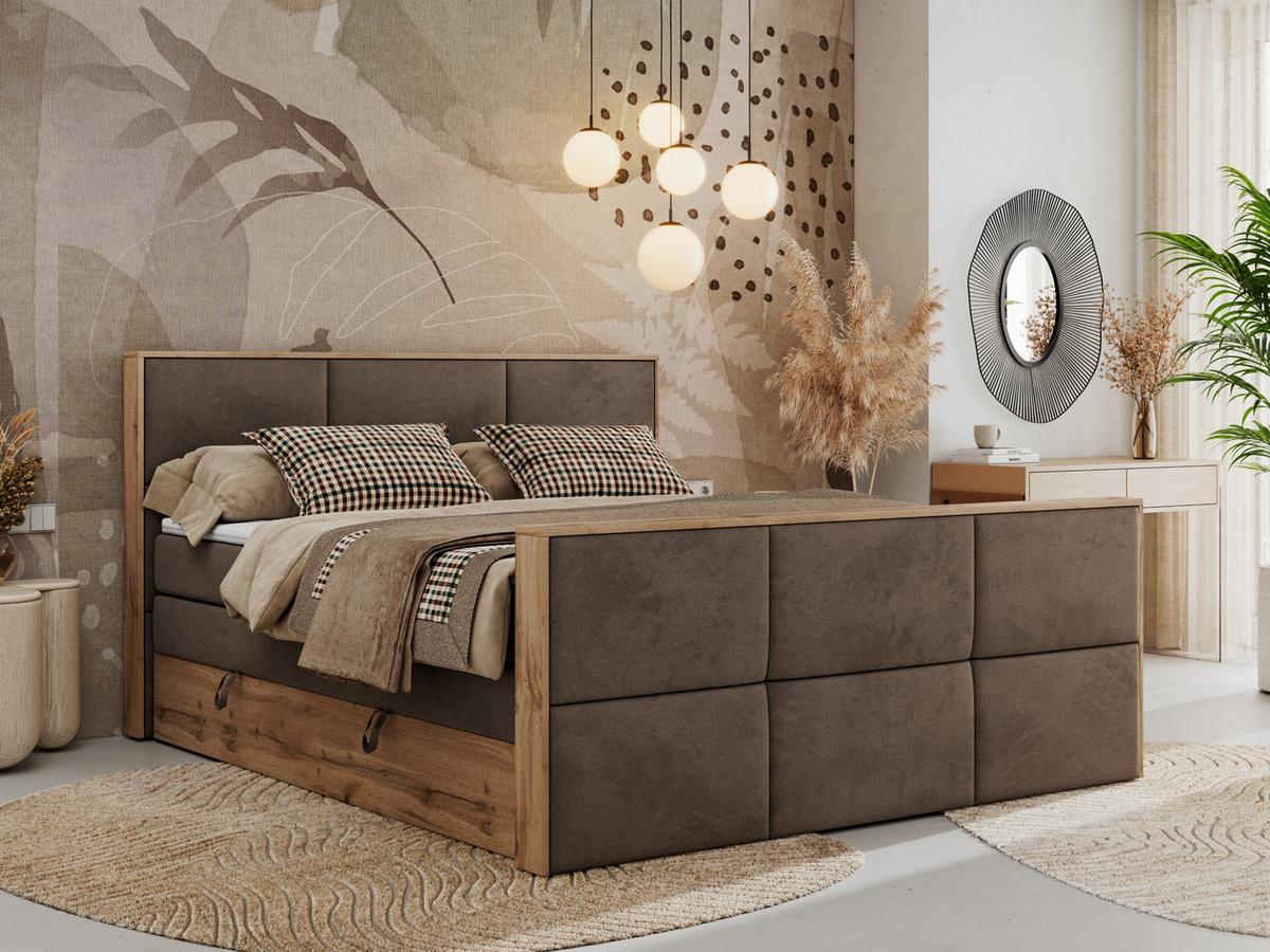 BOXSPRINGBETT ALBERO 2 KING DUO 140/200 Braun Velvet - H4 - Braun, Holz/Textil (140/200cm) - MKS
