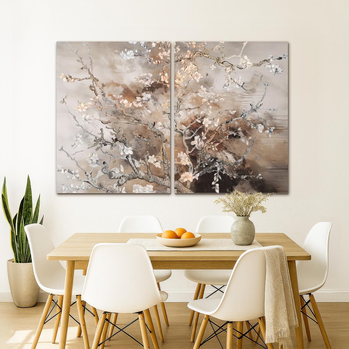 LEINWANDBILD 2er Set Mandelblüte - Abstrakt - Beige 180x120 cm - Beige, Textil (180/120cm) - MuchoWow