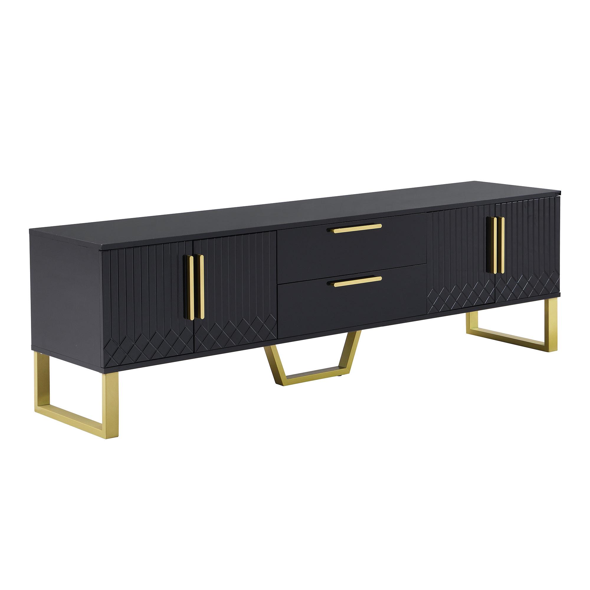 TV-SCHRANK 170 cm in Schwarz Hochglanz & Gold - Weiß, Holzwerkstoff (170/54/40cm) - Urban Meuble
