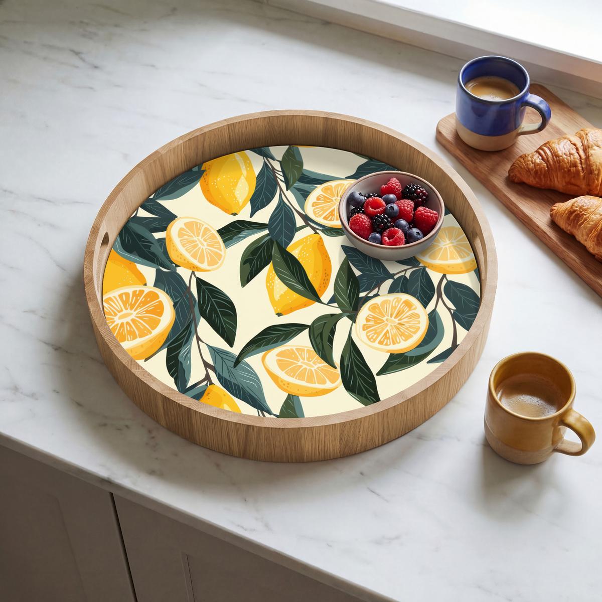 TABLETT Zitronen - Früchte - Blätter - Gelb - Grün - Beige 40x40 cm - Gelb, Holz (40/5/5cm) - OnlyWow
