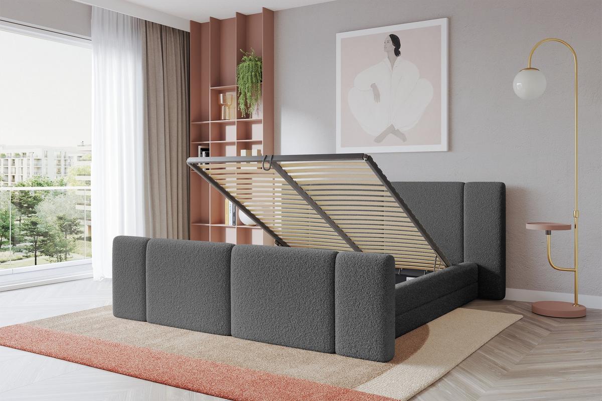 POLSTERBETT mit Bettkasten, Fußteil und Lattenrost, Bett mit Matratze H3/H4 - TEVO-Z 140x200 Grau - Greige, Holzwerkstoff/Textil (140/200cm) - ALTDECOR