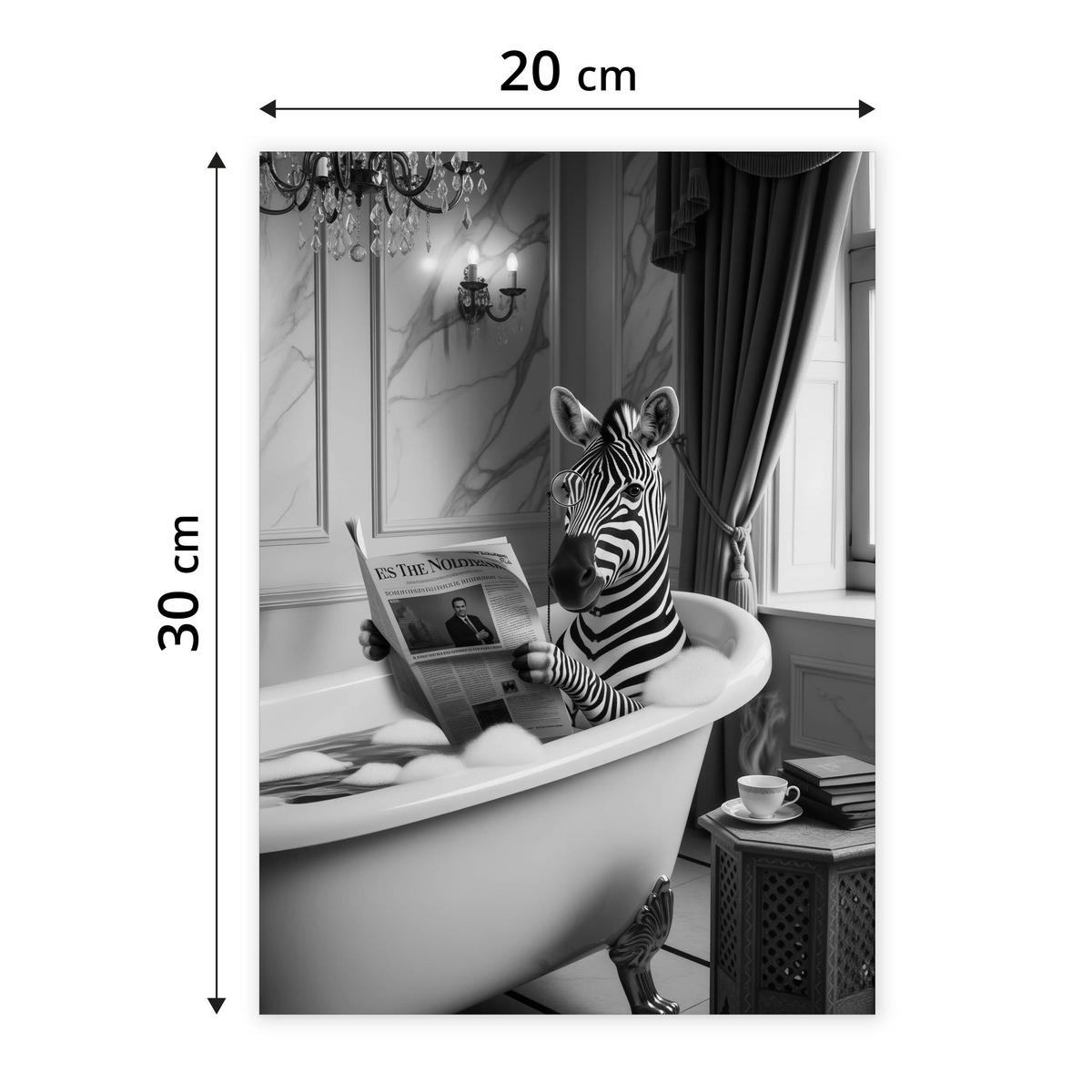 POSTER für Badezimmer WC ZEBRA in Badewanne Zeitung Abstraktion 20x30cm - Schwarz/Weiß, Papier (20/30/1cm) - Muralo