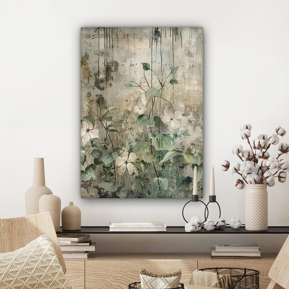 LEINWANDBILD Blumen - Blätter - Abstrakt - Modern Wandbild Wohnzimmer 60x80 cm - Grau, Textil (60/80cm) - MuchoWow