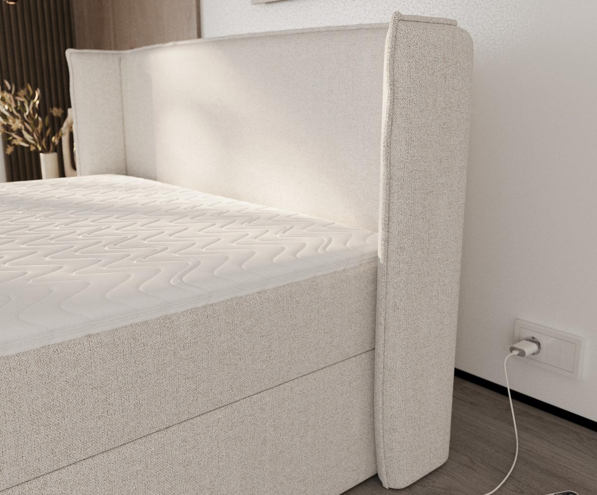 BOXBETT Viva 200/200 cm Hellbeige im Riva Stoff - Beige/Schwarz, Holz/Holzwerkstoff (200/200cm) - AltaBeds