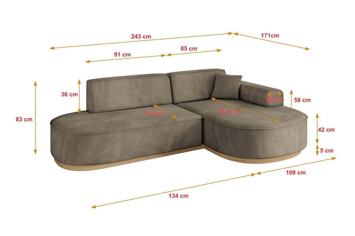 ECKSOFA Ottomane Rechts MARI-L1-v2 - 243x171x83 cm Dunkelbraun Velours - Dunkelbraun, Holzwerkstoff/Textil (171/243cm) - ALTDECOR