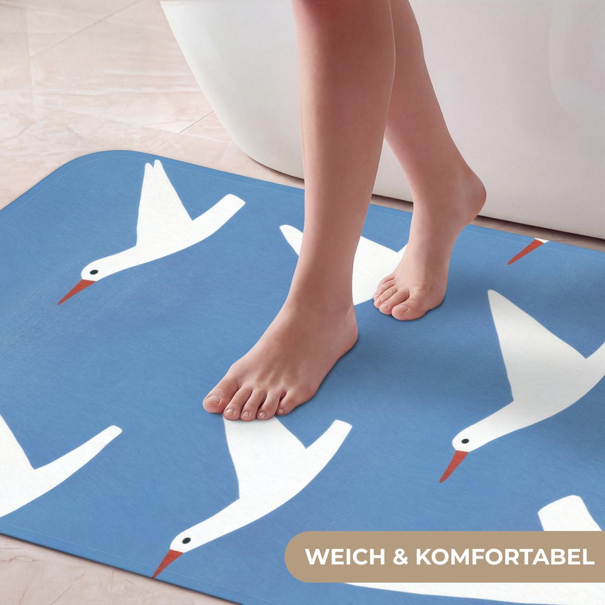 BADEMATTE Vögel - Weiß - Muster 60x120 cm - Blau, Textil (60/120cm) - OnlyWow