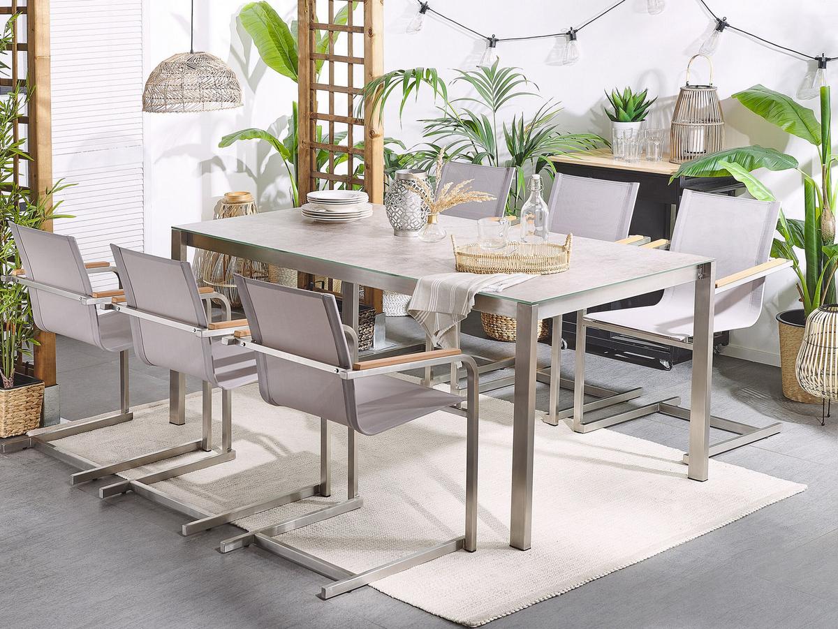 GARTENSTUHL 4er-Set Edelstahl beige Cosoleto - Beige, Metall (56/85/55cm) - Beliani