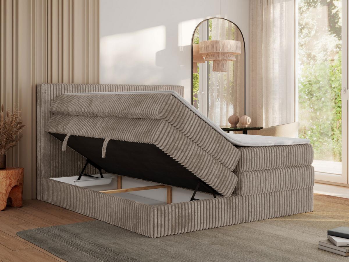 BOXSPRINGBETT TILIANO KING - 160/200 - Hellbraun Cord - H4 - Hellbraun, Holz/Textil (160/200cm) - MKS