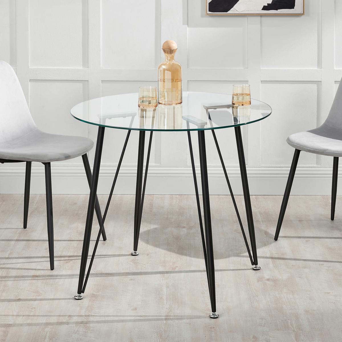 ESSTISCH Huittinen - Transparent/Schwarz, Glas/Metall (80/80/72cm) - [en.casa]