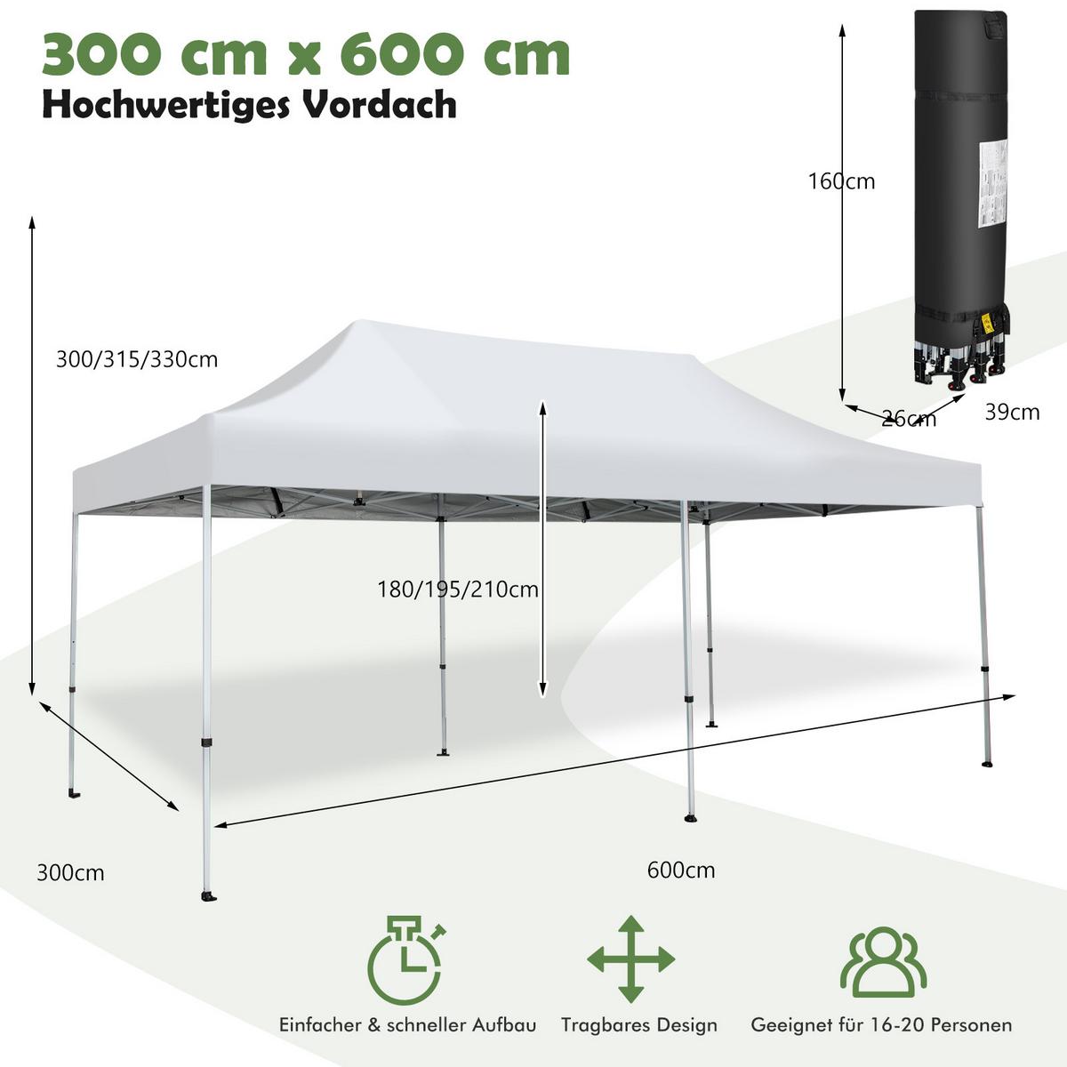 FALTPAVILLON 3x6m Weiß - Weiß, Kunststoff (600/330/300cm) - COSTWAY