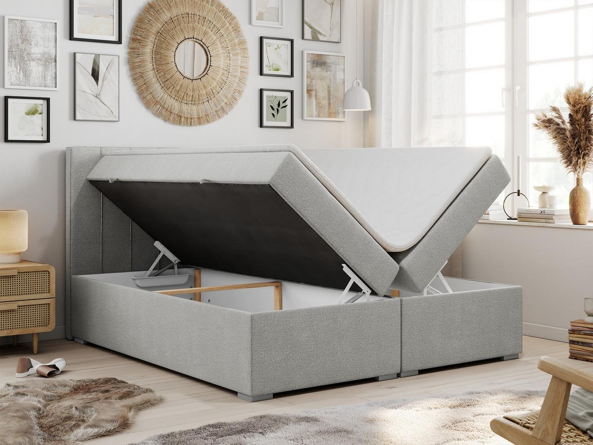 BOXBETT ALLY 120/200 Hellgrau Struktur - H4 - Hellgrau, Holz/Textil (120/200cm) - MKS