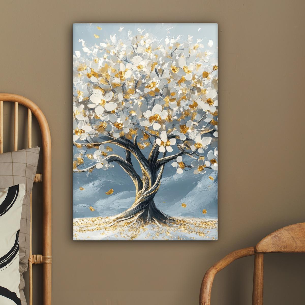 LEINWANDBILD Baum - Winter - Baum des Lebens - Modern - Gold Wanddeko 40x60 cm - Goldfarben, Textil (40/60cm) - MuchoWow