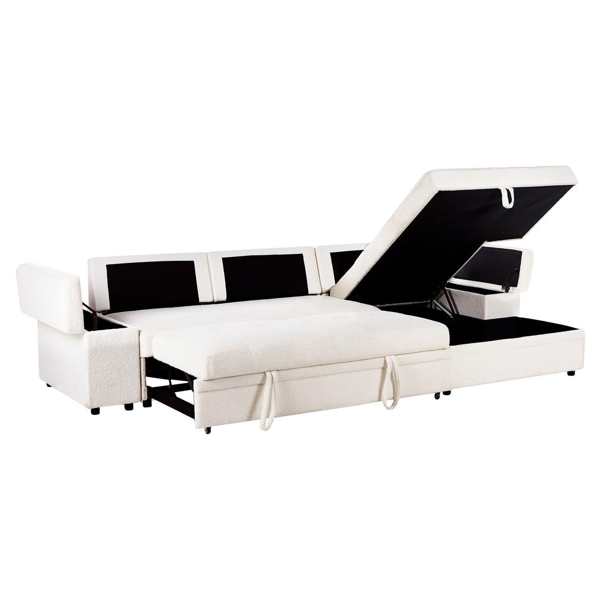 ECKSCHLAFSOFA 3-Sitzer Bouclé Weiß mit Stauraum linksseitig Hrisey - Weiß, Textil (293/161cm) - Beliani