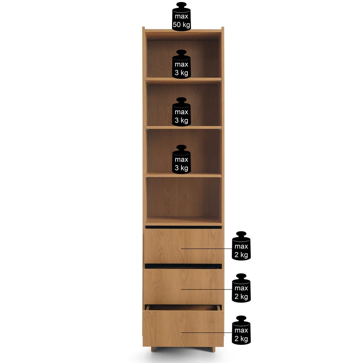 STANDREGAL Yasumi 50 cm - Eichefarben, Holzwerkstoff (50/201/39cm) - Selsey