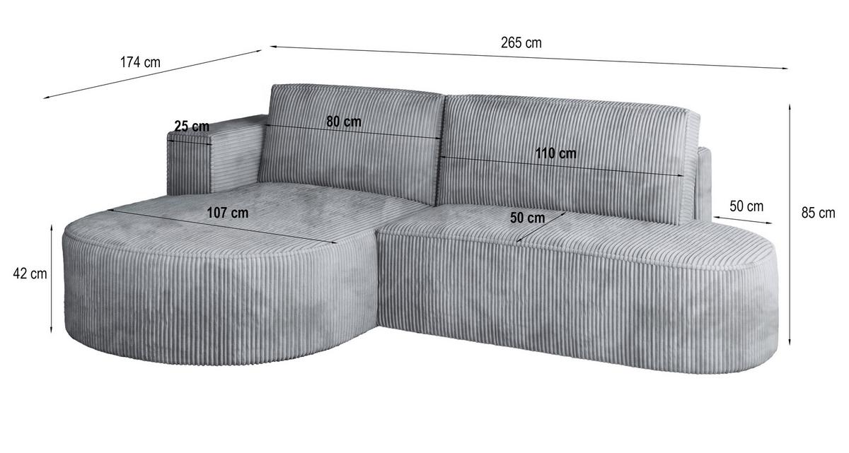 ECKSOFA CORTIO P R-S Beige Kordstoff mit Schlaffunktion - Beige, Holz (265/174cm) - MASSENO