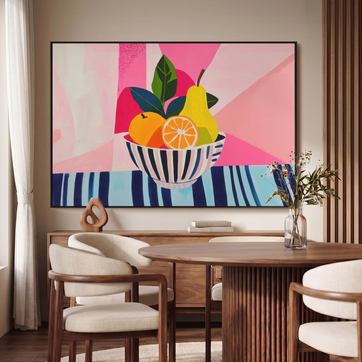LEINWAND Bilder mit Rahmen - Obst - Abstrakter Hintergrund - Rosa - 120x80 - Pink, Textil (120/80cm) - MuchoWow